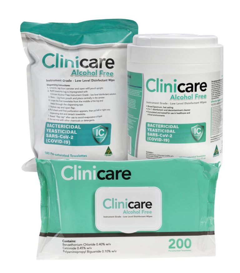 Clinicare Alcohol Free – Instrument Grade Low Level Disinfectant Wipes